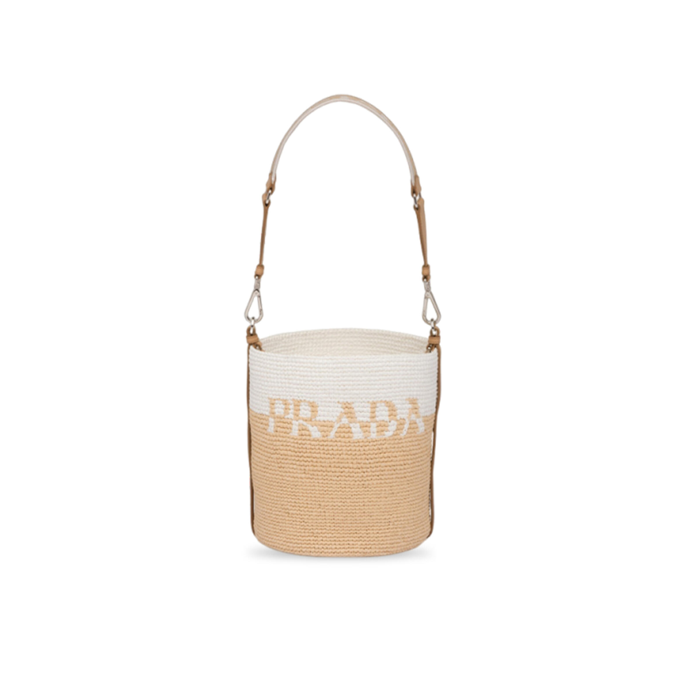 Pra*a crochet and leather mini-bucket bag 1be063 (25*23*20cm)